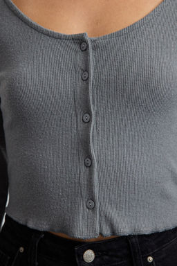 Gri Fitted/Vucuda Oturan Havuz Yaka Esnek Orme Bluz TWOAW25BZ00231 - Trendyolmilla фото 4