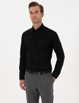 Siyah Slim Fit %100 Pamuk Yakas_ D__meli Oxford G_mlek