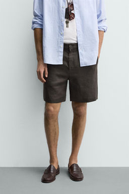 BERMUDA REGULAR FIT 100% LINO / Marr?n