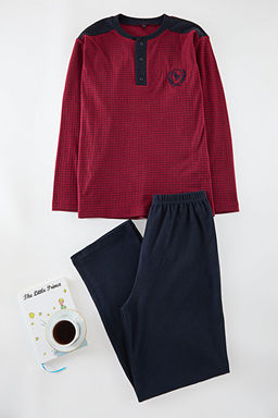 Erkek Bordo _izgili _rme Erkek Pijama Tak_m_ TEDAW25PT00006