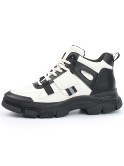 05-P51-1Z WHITE/BLACK Кроссовки женские зимние (натуральная и искусственная кожа, шерсть)