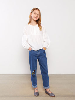 Minnie ve Mickey Mouse Nak??l? K?z ?ocuk Jean Pantolon