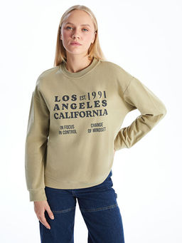 Bisiklet Yaka Los Angeles Bask?l? Kad?n Sweatshirt
