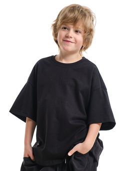 Футболка для девочки и мальчика оверсайз подростковая 22-7528 черный - Mini maxi фото 3