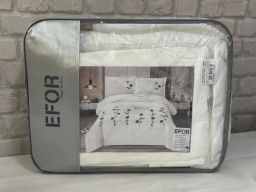 КПБ EFOR SATIN Эмилия (№3 РОЗА) с одеялом с вышивкой BEYAZ белый евро