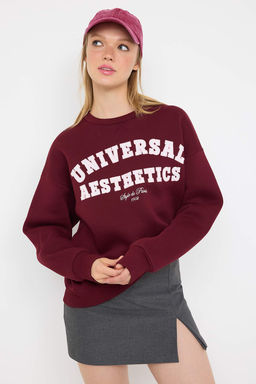 Bordo Slogan Nak?sl? Oversize/Genis Kal?p Orme Sweatshirt TWOAW26SW00048 - Trendyolmilla фото 2