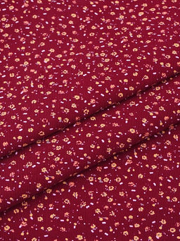 Микровельвет Маленькие лютики на темно-малиновом, ш.1.1м, хлопок-100%, 130гр/м.кв - Купава фото 3