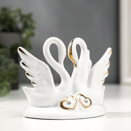 Фигурка керамика «Два белых лебедя с сердечками», с золотом, 13 см