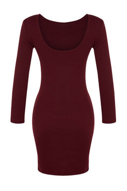 TRENDYOLMILLA Bordo Fitilli S?rt Detayl? Bisiklet Yaka Fitted/Vucuda Oturan Mini Esnek Orme Elbise TWOAW24EL00390  фото 8
