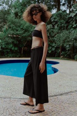 PANTAL?N CULOTTE CON LINO CINTUR?N TRENZADO / Negro - Zara фото 4