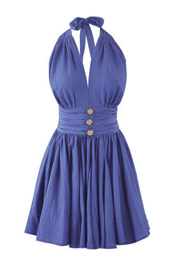 Mavi Belden Ac?lan/Skater Dusme Detayl? Sifon K?sa/Mini Elbise TPRSS25EL00319 - Trendyolmilla фото 11