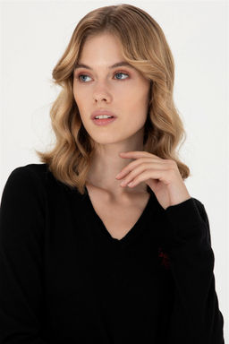 U. S. Polo Assn Женский черный базовый свитер с v-образным вырезом - U.s. polo assn фото 2