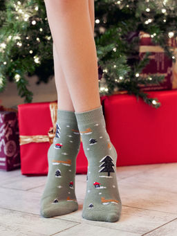 Цена за 5 пар! Носки детские хаки с новогодним узором