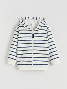 Kap??onlu ?izgili Erkek ?ocuk Fermuarl? Sweatshirt