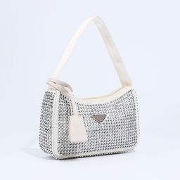 Сумка-багет на молнии, цвет бежевый/серые стразы - Simaland фото 3