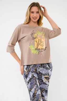 Пижама из футболки и брюк из кулирки Мечта тропики кофе - Амадэль фото 8
