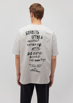 S?rt Bask?l? Gri Tisort - Mavi фото 5