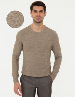 Camel Melanj Slim Fit Bisiklet Yaka Triko Kazak