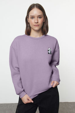 Lila Animal Nak?sl? Regular/Normal Kal?p Kal?n Ici Polarl? Orme Sweatshirt TWOAW24SW00196