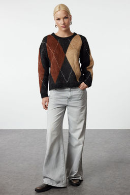 Siyah Renk Bloklu Yumusak Dokulu Triko Kazak TWOAW25KZ00263 - Trendyolmilla фото 2