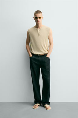 CAMISETA TANK RELAXED FIT VISCOSA - LINO / Beige