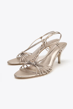 LEATHER KNOTTED STRAPPY SANDALS - Zara фото 12