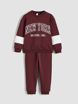 New York Bask?l? Erkek ?ocuk Kal?n Sweatshirt ve E?ofman Alt?