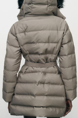 WATER AND WIND PROTECTION HOODED BELTED PUFFER JACKET - Zara фото 7
