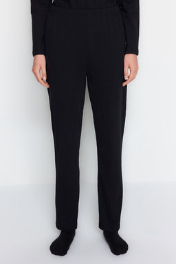 Trendyolmilla Siyah Pamuklu Kalpli Gomlek-Pantolon Orme Pijama Tak?m? THMAW24PT00008