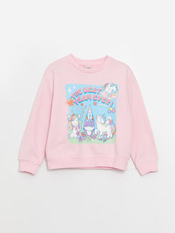 Bisiklet Yaka Bask?l? Uzun Kollu K?z ?ocuk Sweatshirt