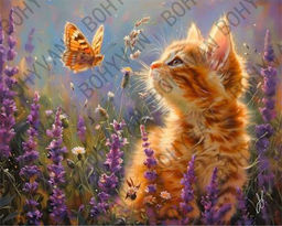 Алмазная мозаика на подрамнике 40x50 Котенок с бабочкой / YSG28910 /уп 30/