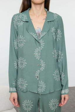 Yesil Gunes Desenli Viskon Dokuma Pijama Tak?m? THMAW25PT00034