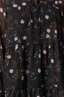 Trendyolmilla Kahverengi Sal Desenli Etegi Belden Ac?lan Mini Astarl? Sifon Dokuma K?sl?k Elbise TWOAW25EL00350  фото 4