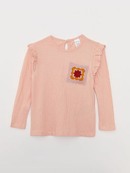 Bisiklet Yaka Uzun Kollu Nak?? Detayl? K?z Bebek Ti??rt