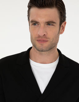 Черный облегающий двубортный трикотажный кардиган из смесовой шерсти - Cacharel фото 2