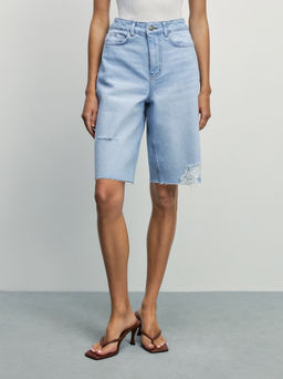 Джинсовые шорты-бермуды с разрывами / Zarina  фото 3