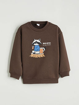 Bask?l? Erkek ?ocuk Kal?n Sweatshirt