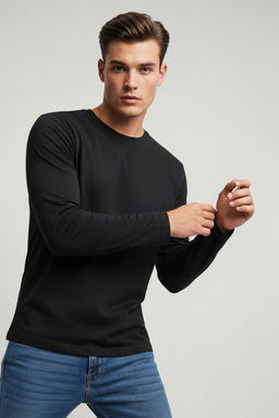 TRENDYOL MAN Siyah Basic Regular/Normal Kesim Bisiklet Yaka Uzun Kollu %100 Pamuk Tok Kumas T-shirt TMNAW21TS0208 - Trendyolmilla фото 49