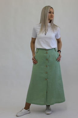 Юбка А-образного силуэта с карманами Лен 100%