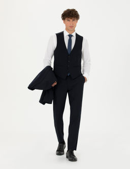 Yelekli Lacivert Ekstra Slim Fit Tak_m Elbise