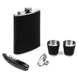 Подарочный набор 5 в 1, фляжка 240 мл, воронка, штопор, 2 рюмки, нержавеющая сталь, пластик, чёрный