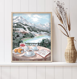 ФРЕЯ PNB/PLC-257 Набор для раскрашивания по номерам ( цветной холст ) 50 х 40 см Завтрак с видом на горы