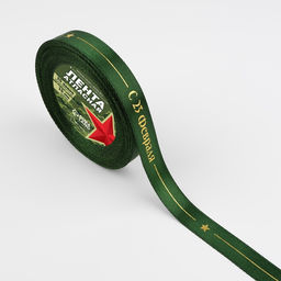 Лента атласная «С 23 Февраля!», 15 мм, 23 м ± 1 м, зелёная