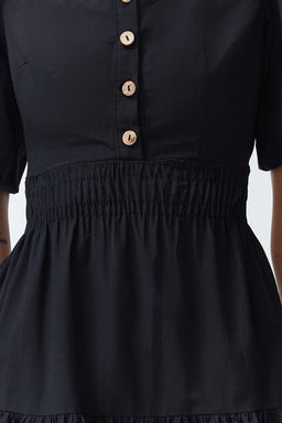 Siyah Belden Ac?lan Gipe ve S?rt Detayl? Kare Yaka Maxi Dokuma Elbise TWOSS24EL00431 - Trendyolmilla фото 4