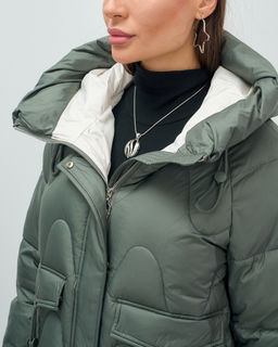 Куртка зимняя женская с капюшоном модная цвета хаки 7653Kh - Visdeer фото 12