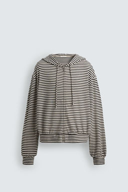SUDADERA JACQUARD RAYAS CREMALLERA CAPUCHA / Blanco / Negro - Zara фото 8