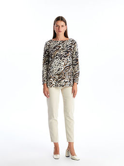 Bisiklet Yaka Desenli Uzun Kollu Kad?n Bluz