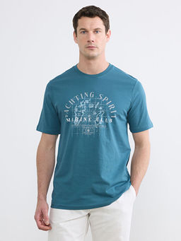 Bisiklet Yaka Bask?l? Penye Erkek Ti??rt