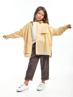 Рубашка для девочки оверсайз в клетку UD 7983 желтая клетка - Mini maxi фото 12