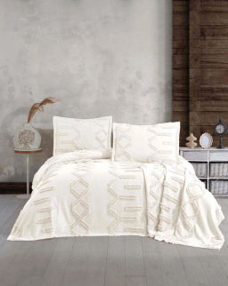 Покрывало EFOR Pique Bedspread DUHAN (240*260) с наволочками кремовый KREM